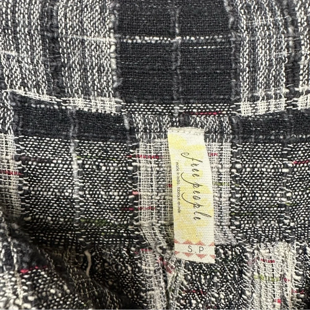 Free People Walk In The Park Black and Gray Plaid Cowl Neck Cotton Top
